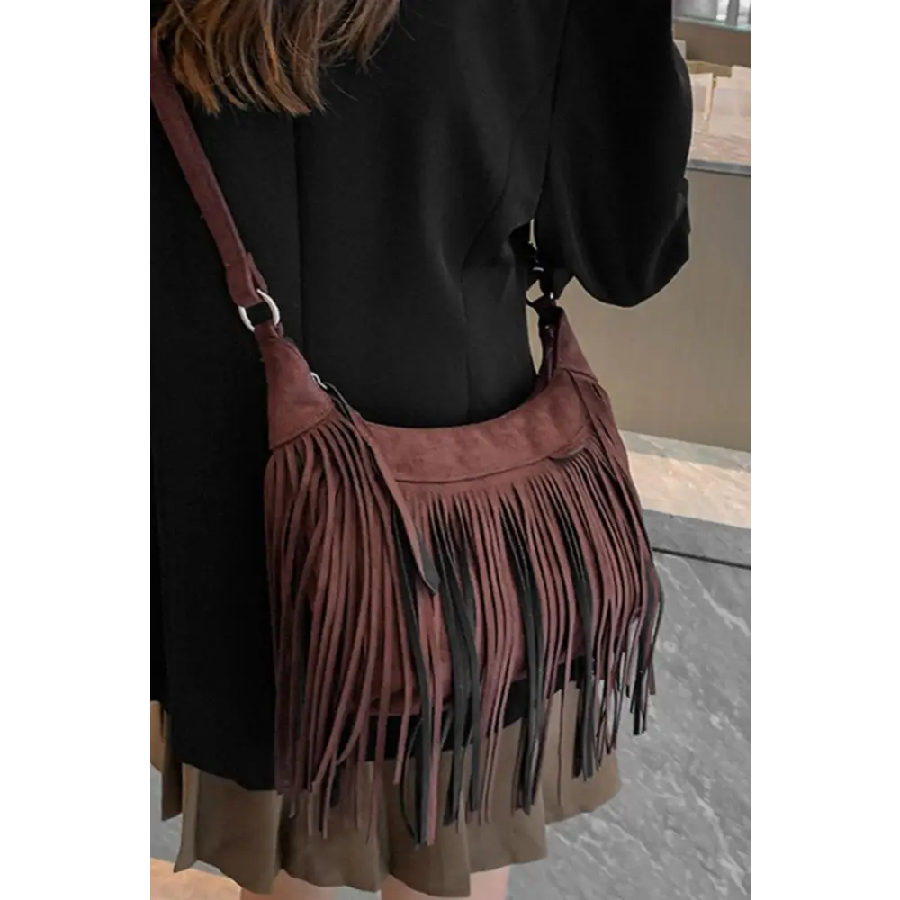 Yeppi Suede Fringe Adjustable Strap Shoulder Bag for Stylish Adventures