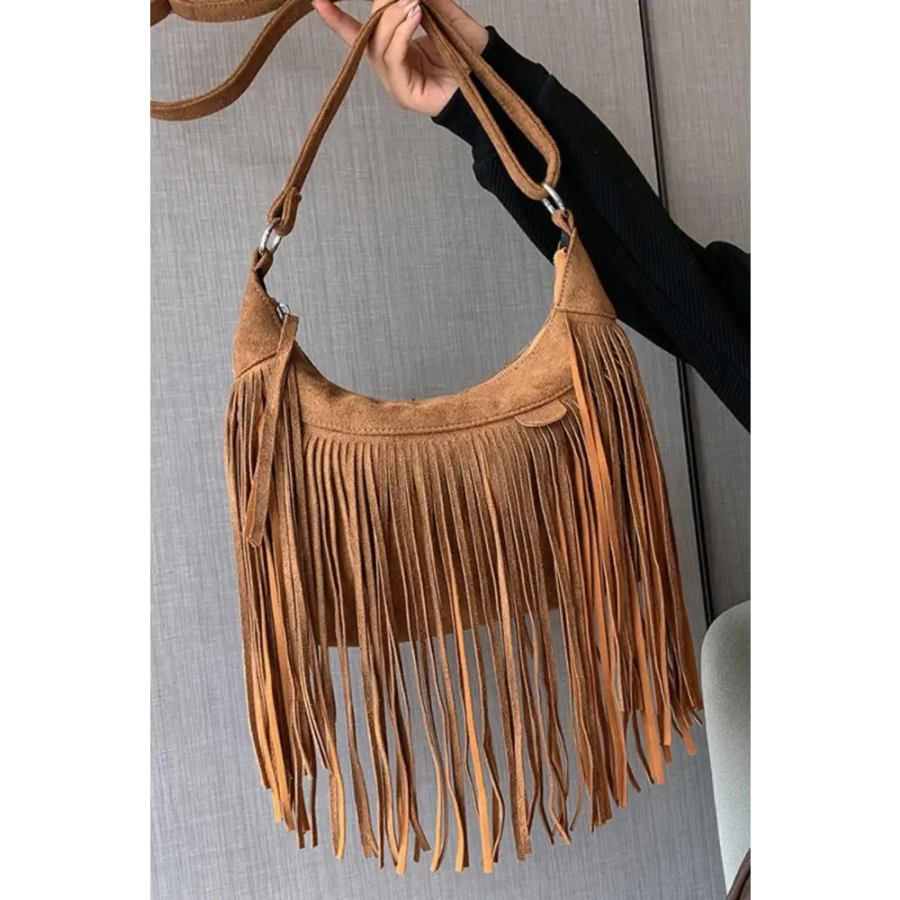 Yeppi Suede Fringe Adjustable Strap Shoulder Bag for Stylish Adventures