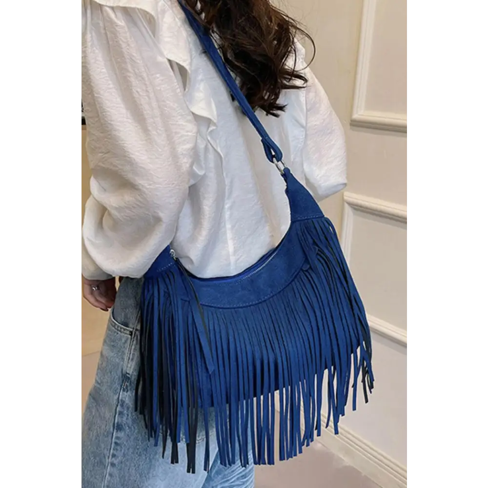 Yeppi Suede Fringe Adjustable Strap Shoulder Bag for Stylish Adventures