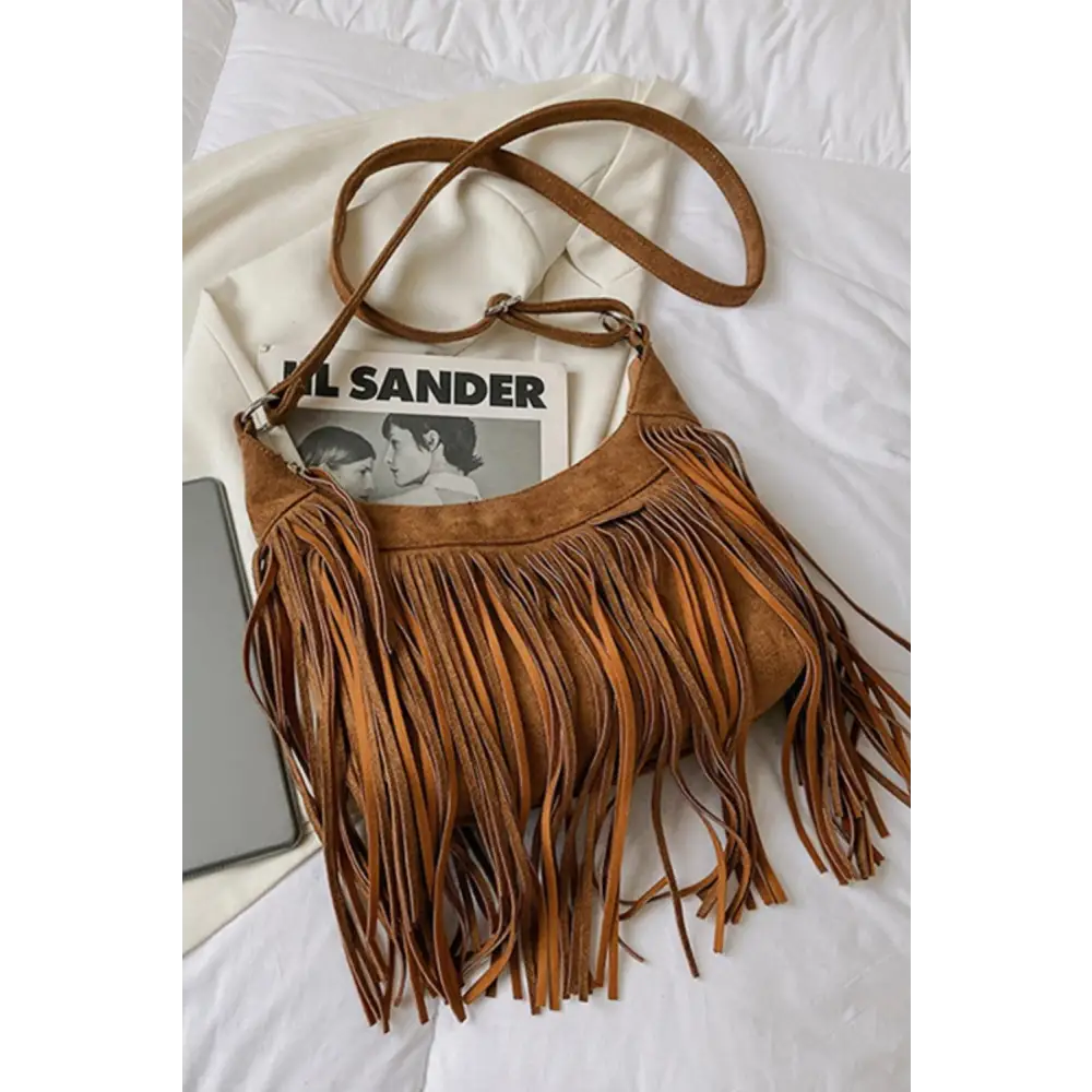 Yeppi Suede Fringe Adjustable Strap Shoulder Bag for Stylish Adventures