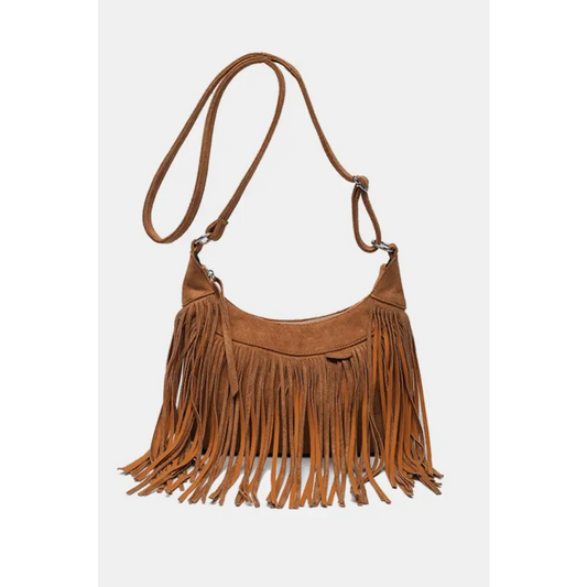 Suede Fringe Adjustable Strap Shoulder Bag - CM Fashion