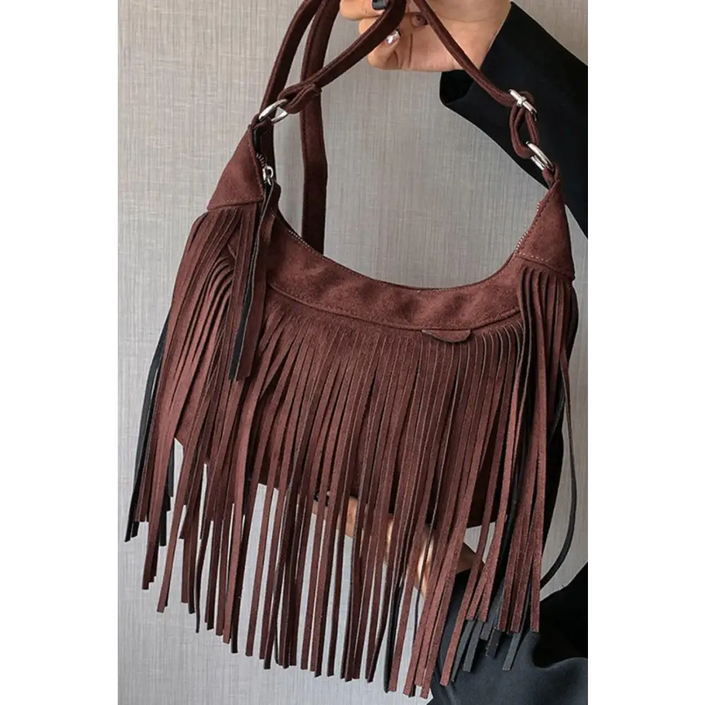 Yeppi Suede Fringe Adjustable Strap Shoulder Bag for Stylish Adventures