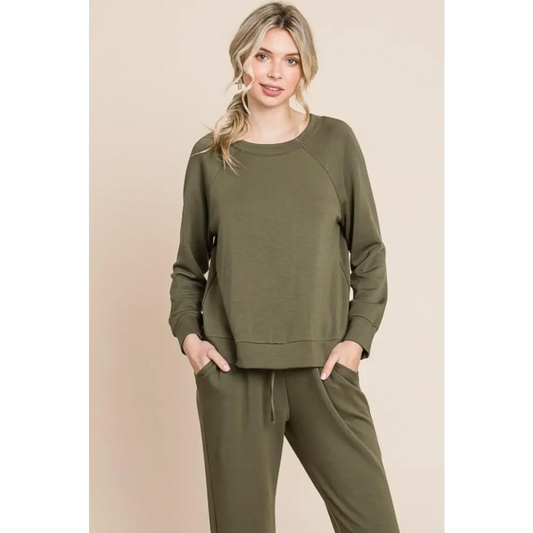 Super Lady Round Neck Raglan Sleeve Top and Pants Lounge Set - CM Fashion