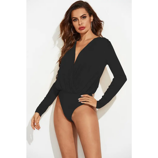 Surplice Long Sleeve Bodysuit - CM Fashion