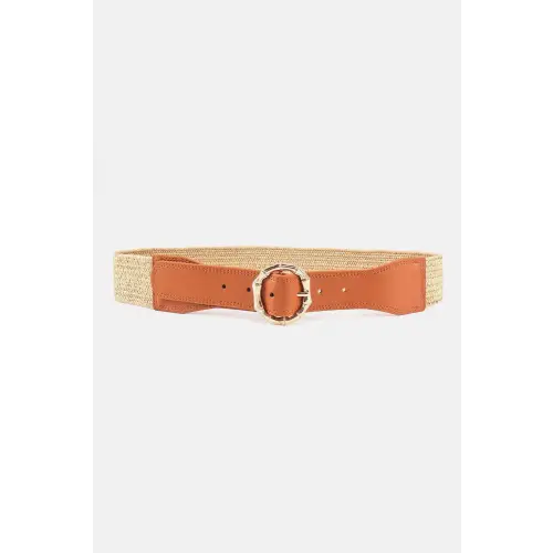 Tan Woven Buckle Braided Belt