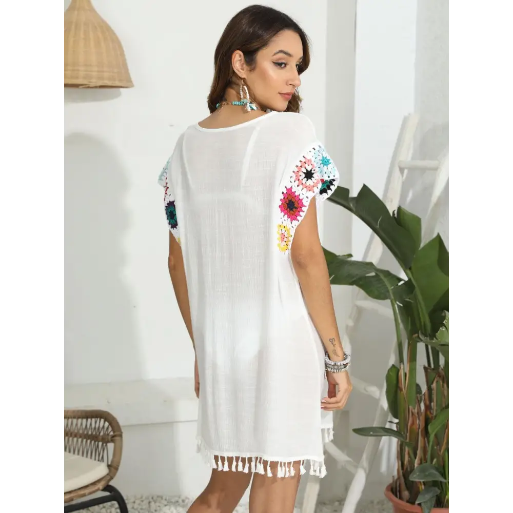 Bohemian Chic Tassel Boat Neck Flutter Sleeve Cover Up