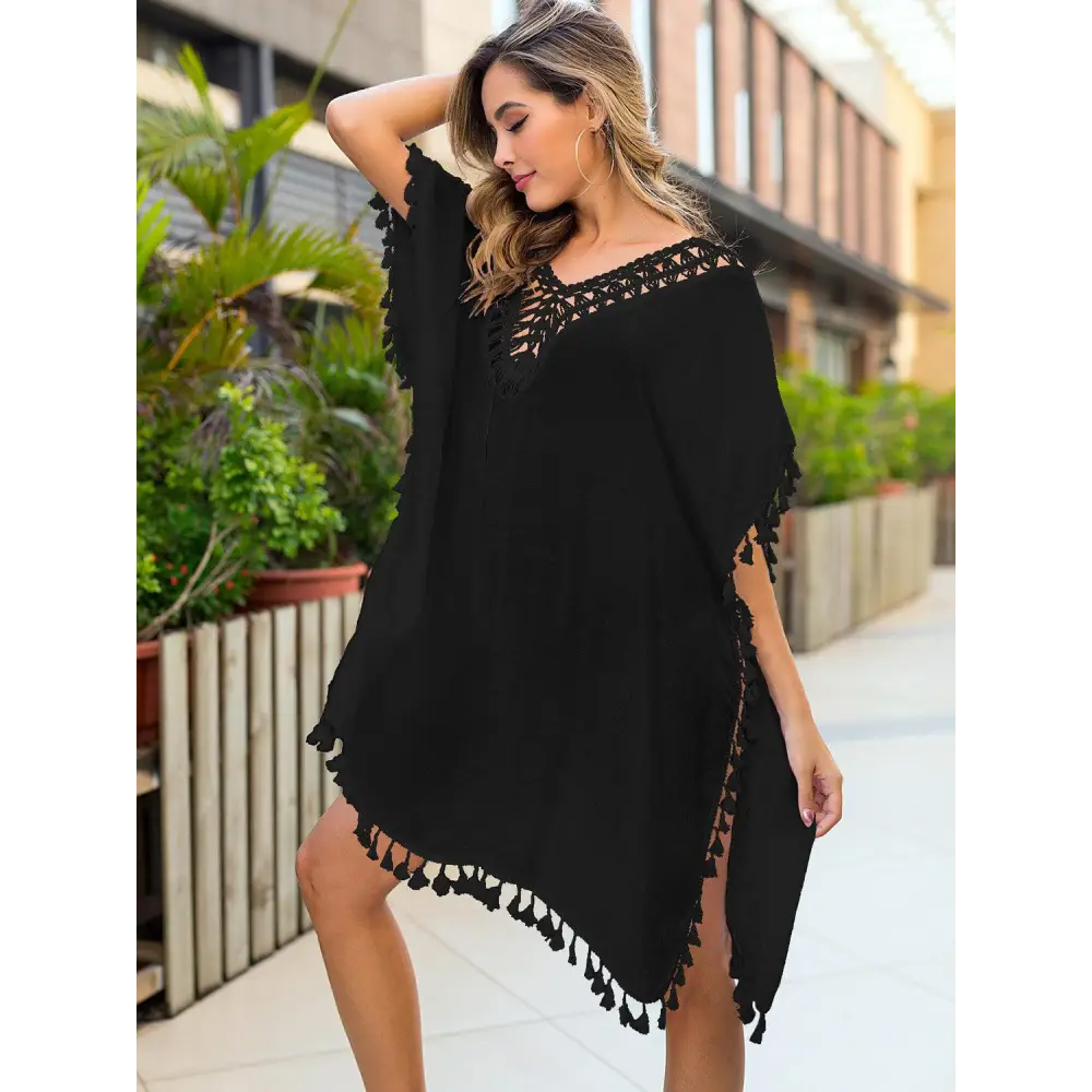 Breezy Tassel Cutout Half Sleeve Cover-Up for Beach Bliss