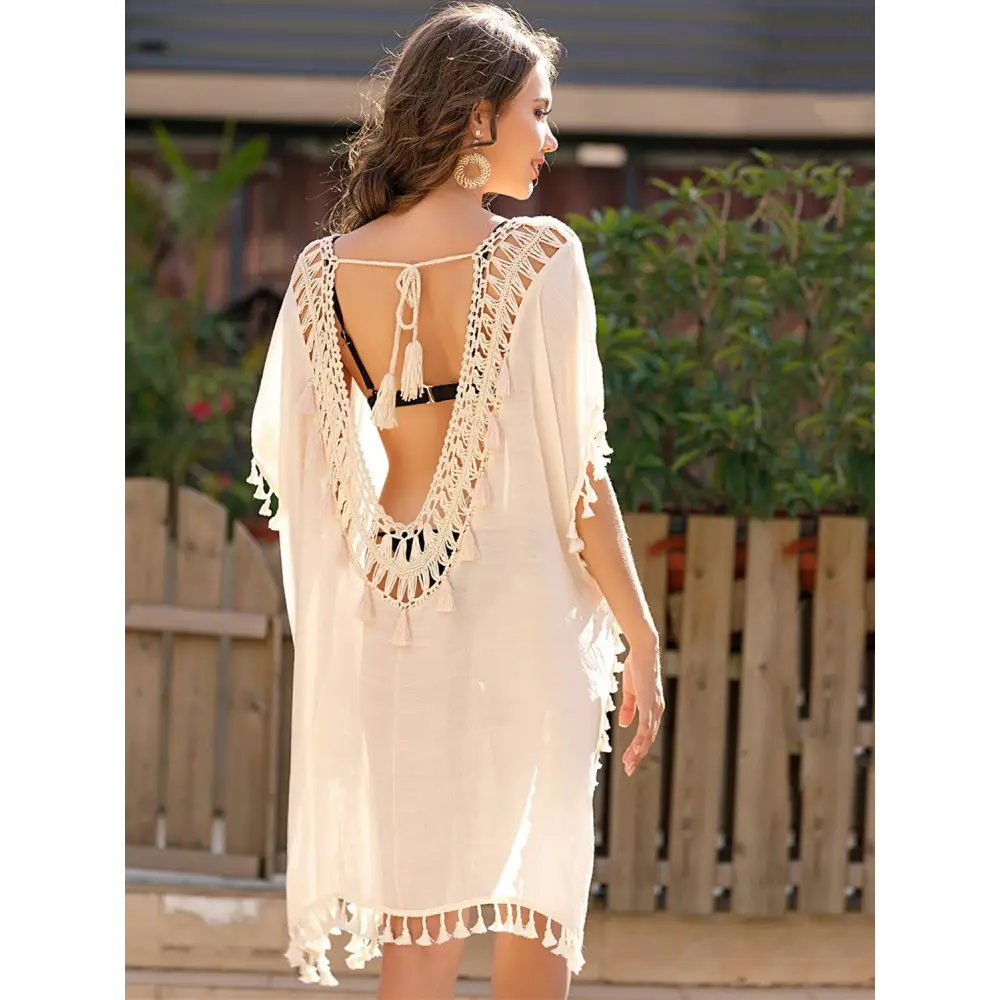 Breezy Tassel Cutout Half Sleeve Cover-Up for Beach Bliss