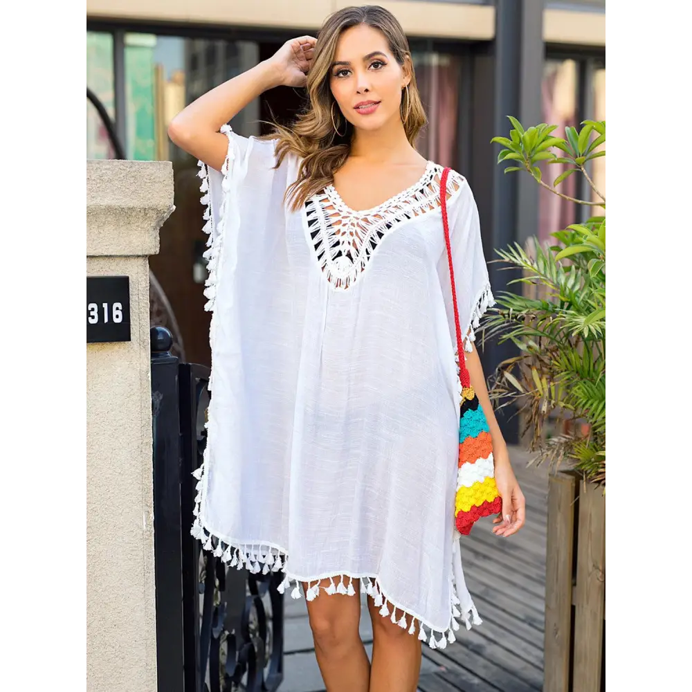 Breezy Tassel Cutout Half Sleeve Cover-Up for Beach Bliss