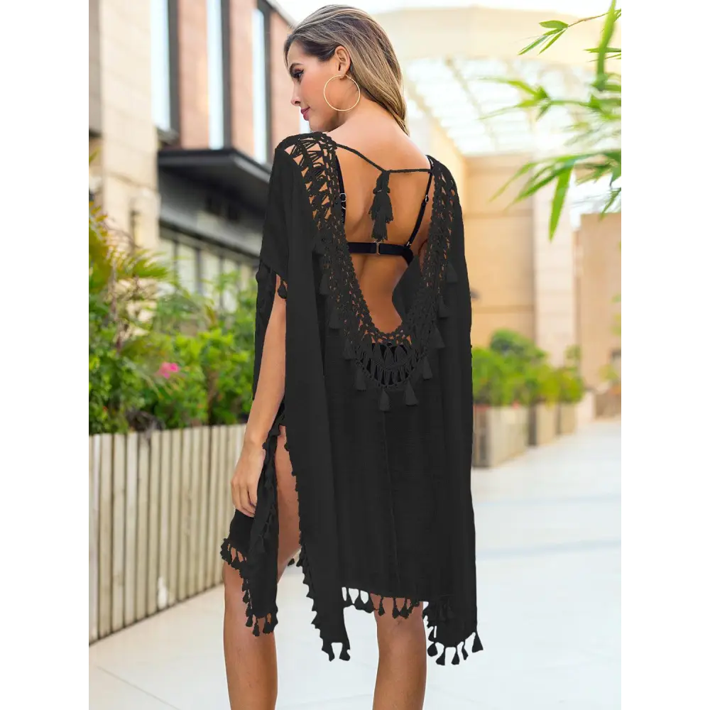 Breezy Tassel Cutout Half Sleeve Cover-Up for Beach Bliss