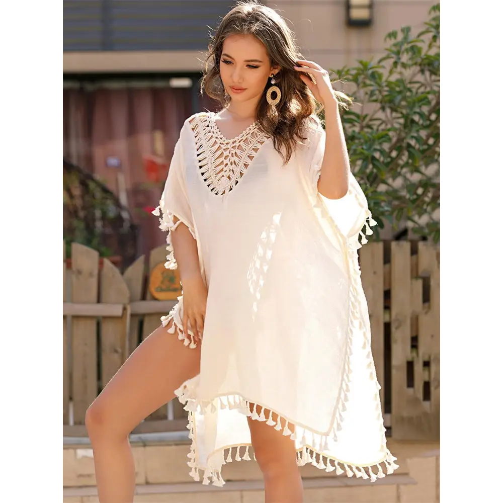 Breezy Tassel Cutout Half Sleeve Cover-Up for Beach Bliss