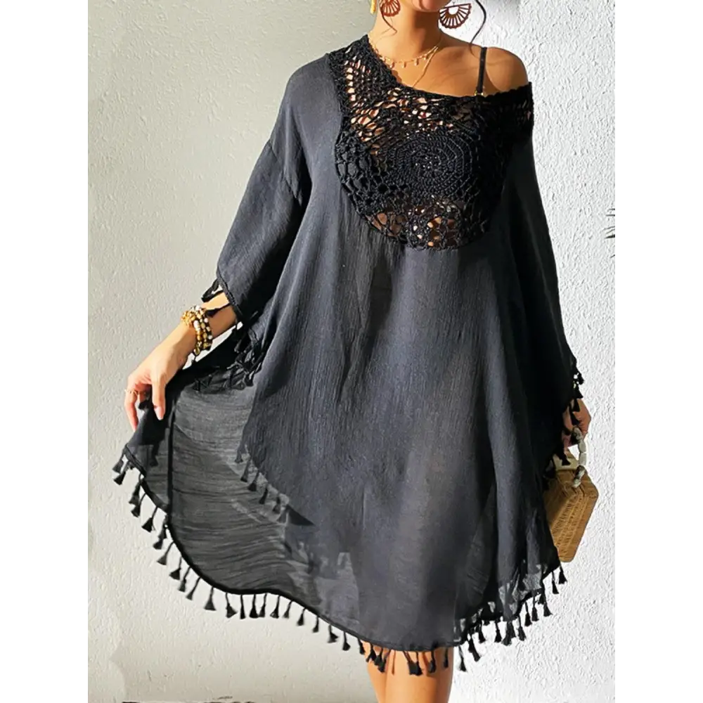 Flirty Tassel Cutout Scoop Neck Cover-Up Dress for Beach Glam