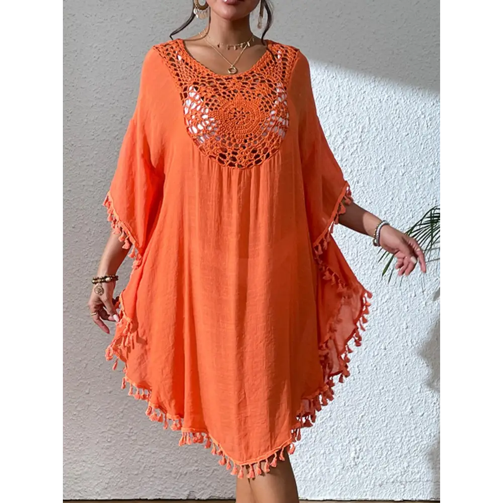 Flirty Tassel Cutout Scoop Neck Cover-Up Dress for Beach Glam