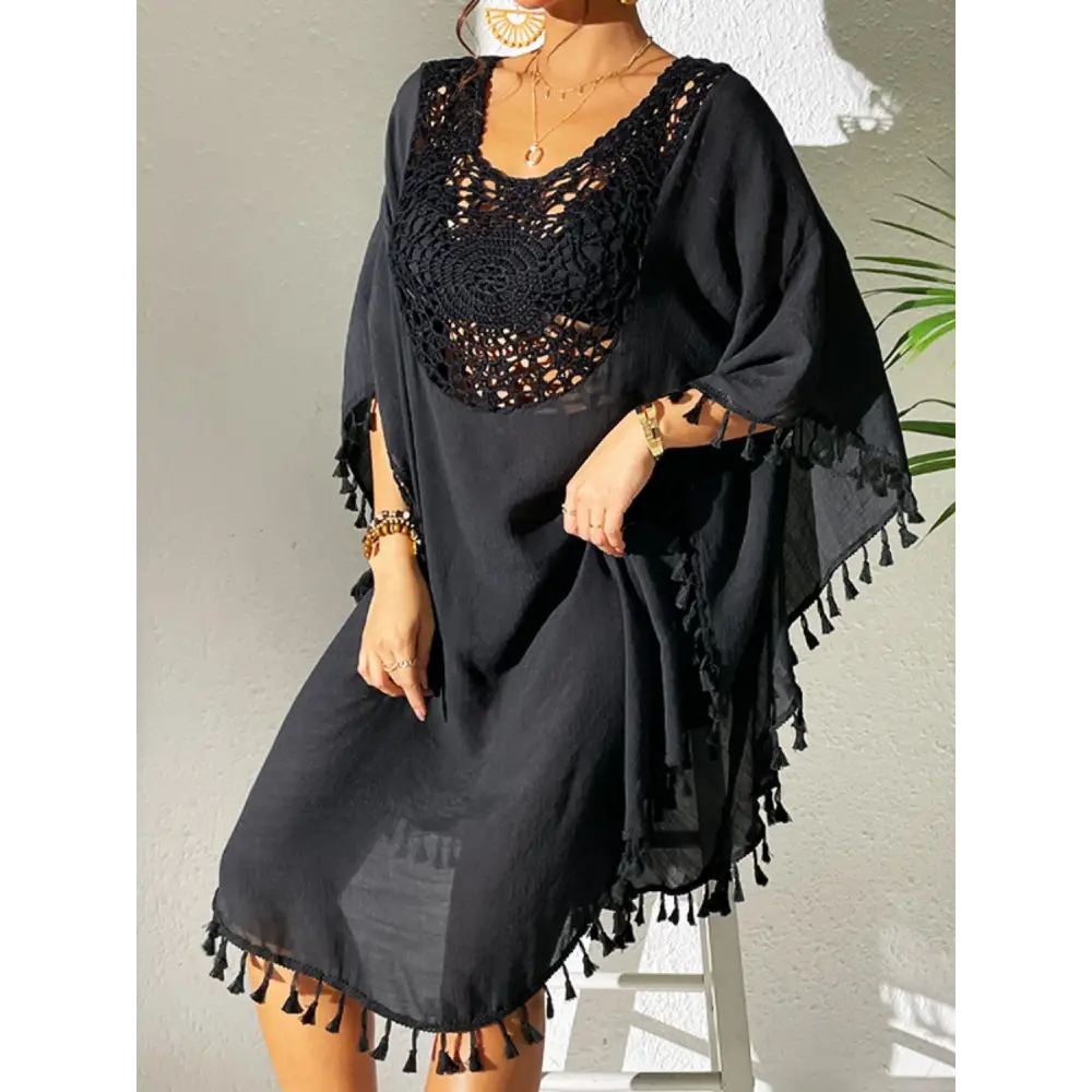 Flirty Tassel Cutout Scoop Neck Cover-Up Dress for Beach Glam