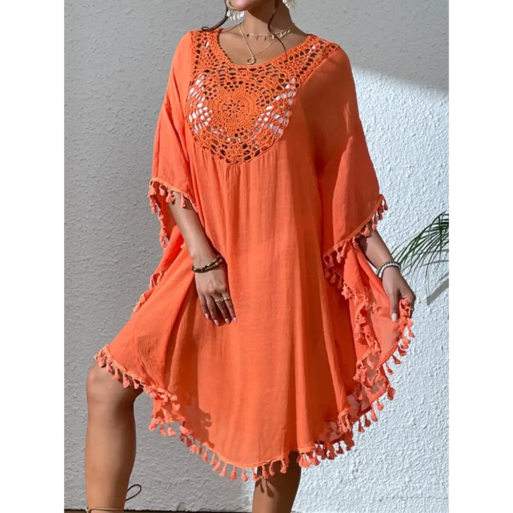 Flirty Tassel Cutout Scoop Neck Cover-Up Dress for Beach Glam