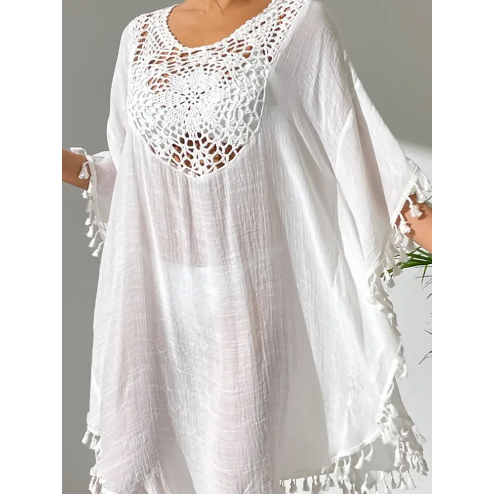 Flirty Tassel Cutout Scoop Neck Cover-Up Dress for Beach Glam