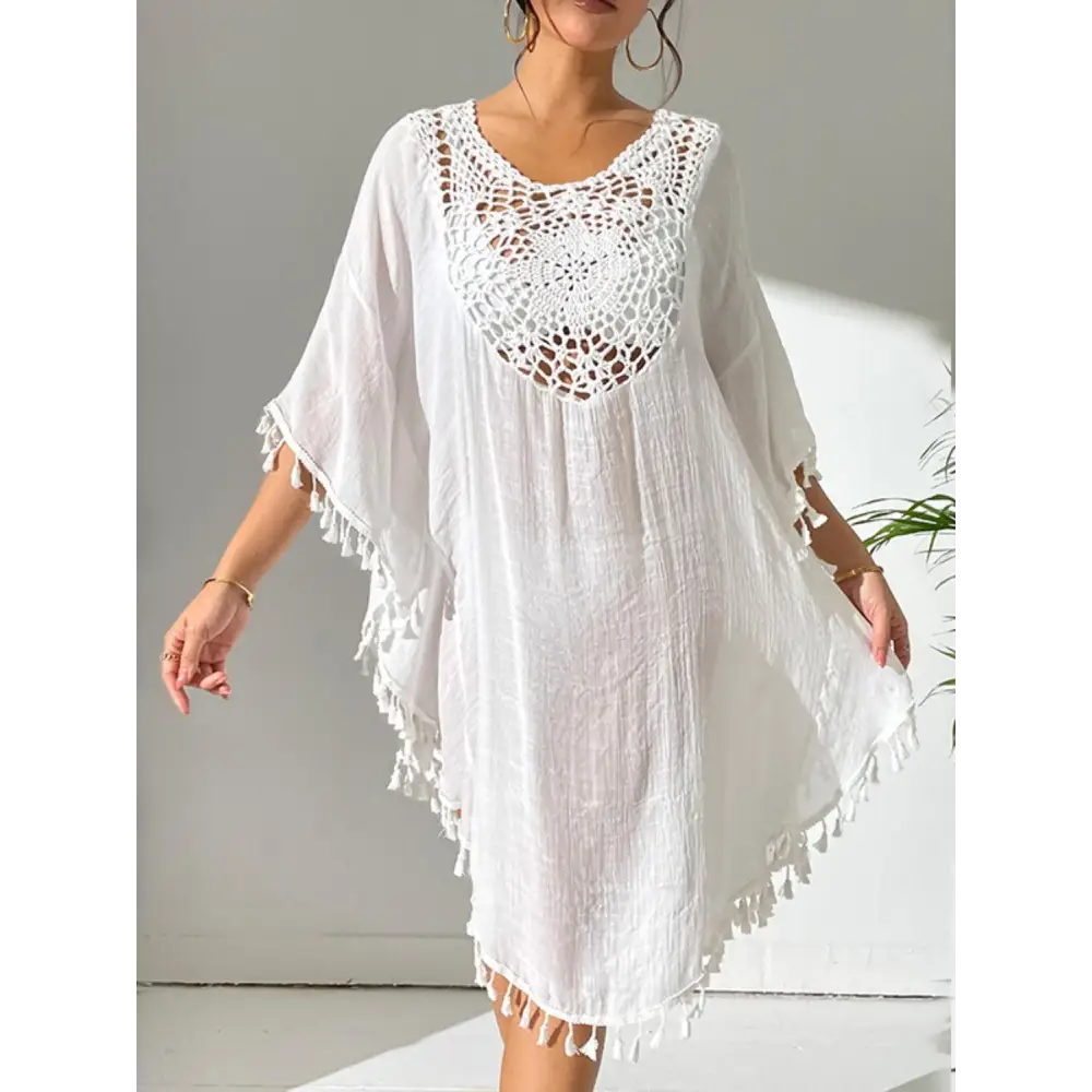 Flirty Tassel Cutout Scoop Neck Cover-Up Dress for Beach Glam