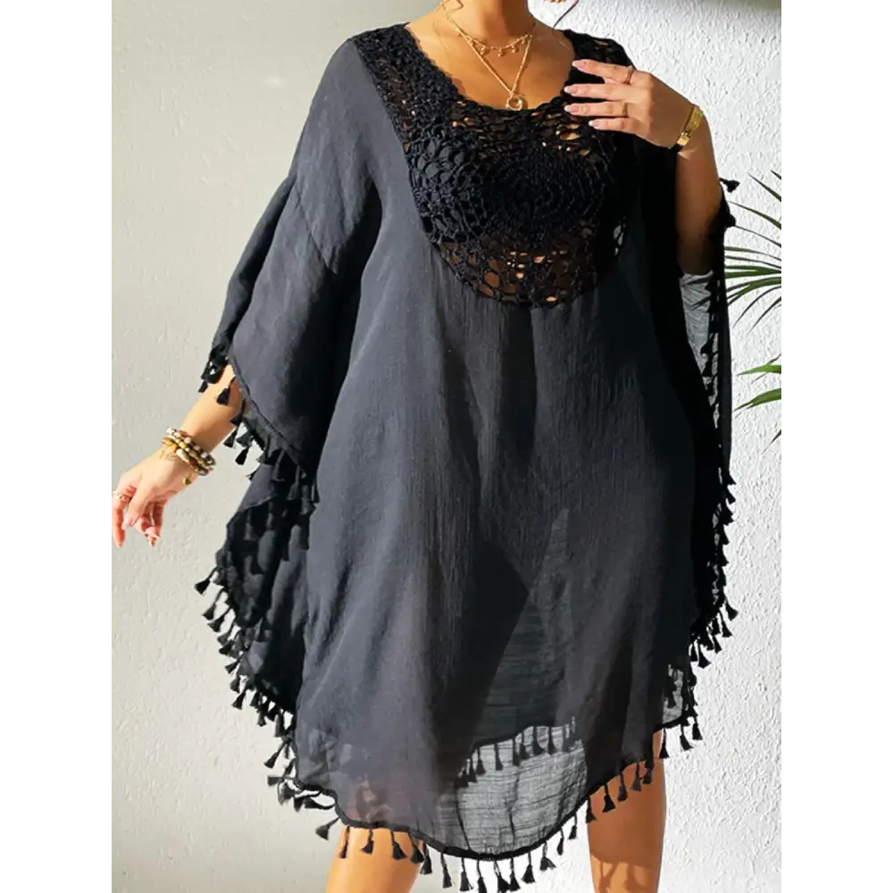 Flirty Tassel Cutout Scoop Neck Cover-Up Dress for Beach Glam