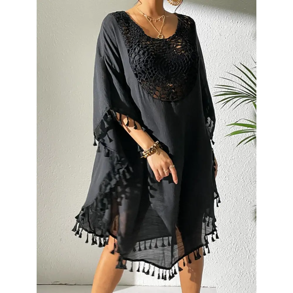 Flirty Tassel Cutout Scoop Neck Cover-Up Dress for Beach Glam