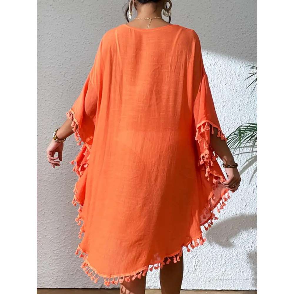 Flirty Tassel Cutout Scoop Neck Cover-Up Dress for Beach Glam