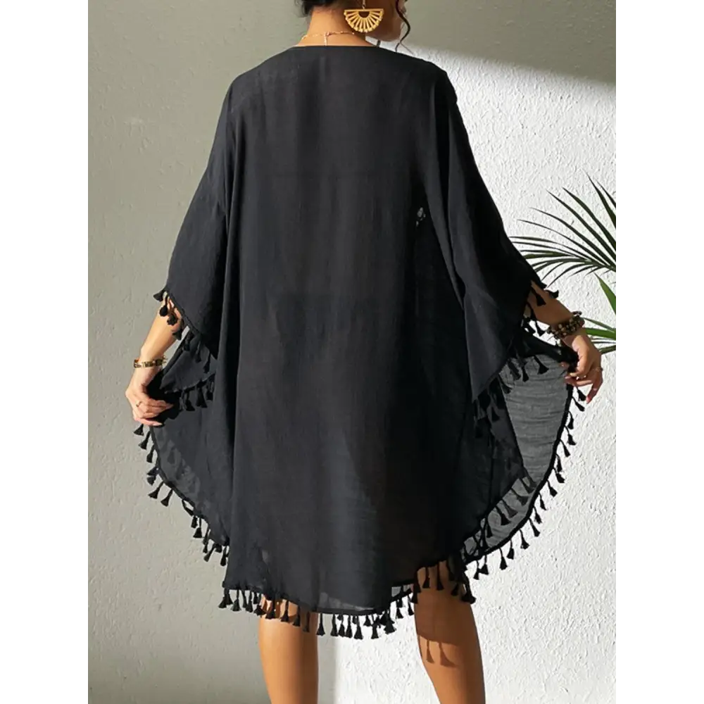 Flirty Tassel Cutout Scoop Neck Cover-Up Dress for Beach Glam