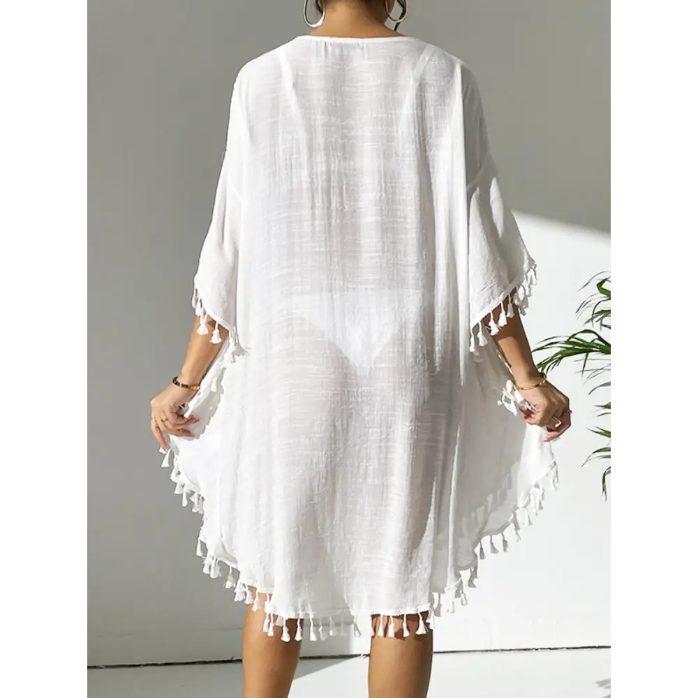 Flirty Tassel Cutout Scoop Neck Cover-Up Dress for Beach Glam