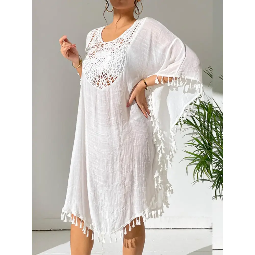 Flirty Tassel Cutout Scoop Neck Cover-Up Dress for Beach Glam