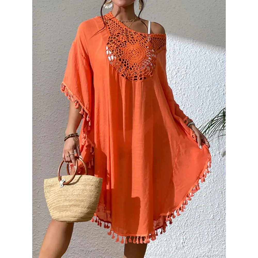 Flirty Tassel Cutout Scoop Neck Cover-Up Dress for Beach Glam