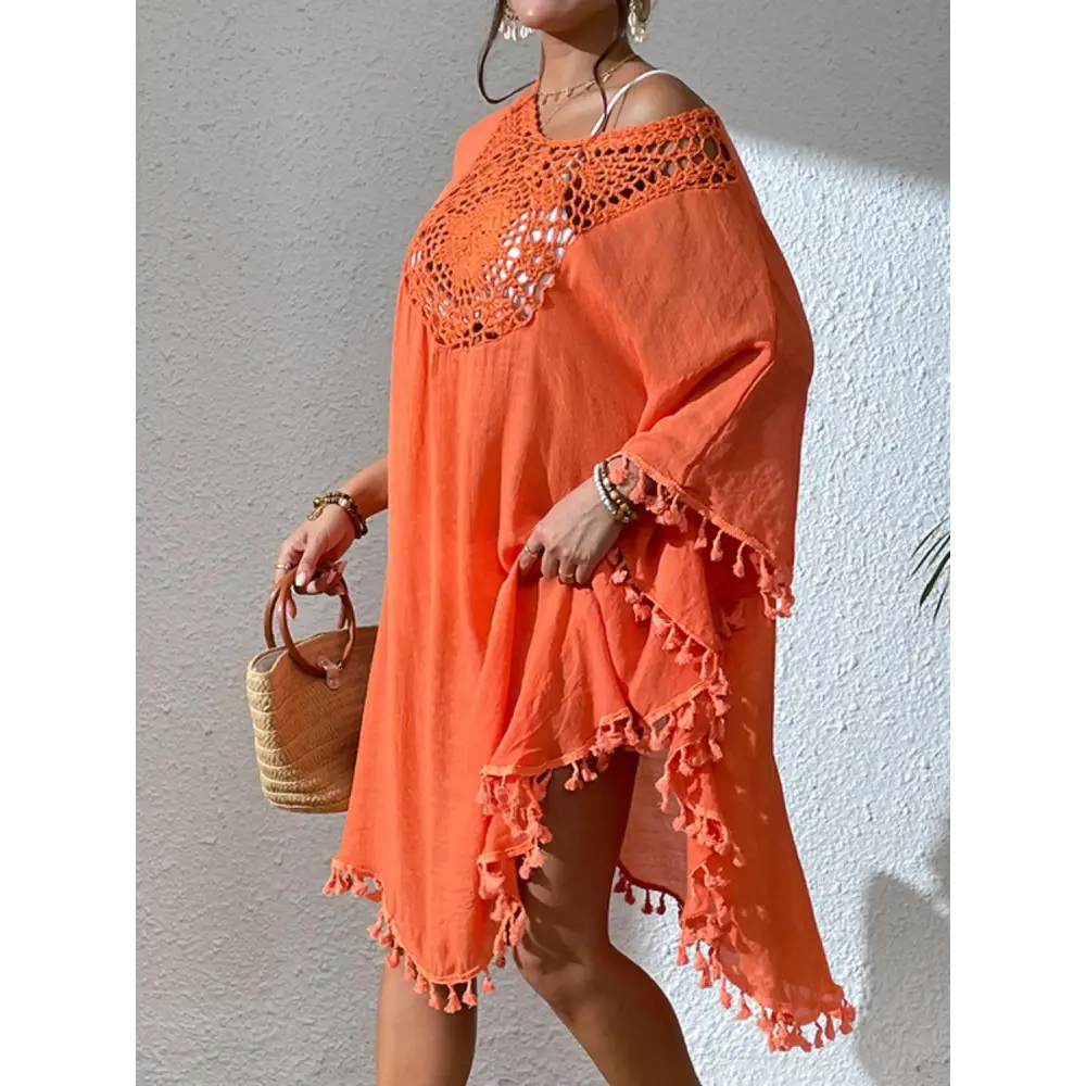 Flirty Tassel Cutout Scoop Neck Cover-Up Dress for Beach Glam