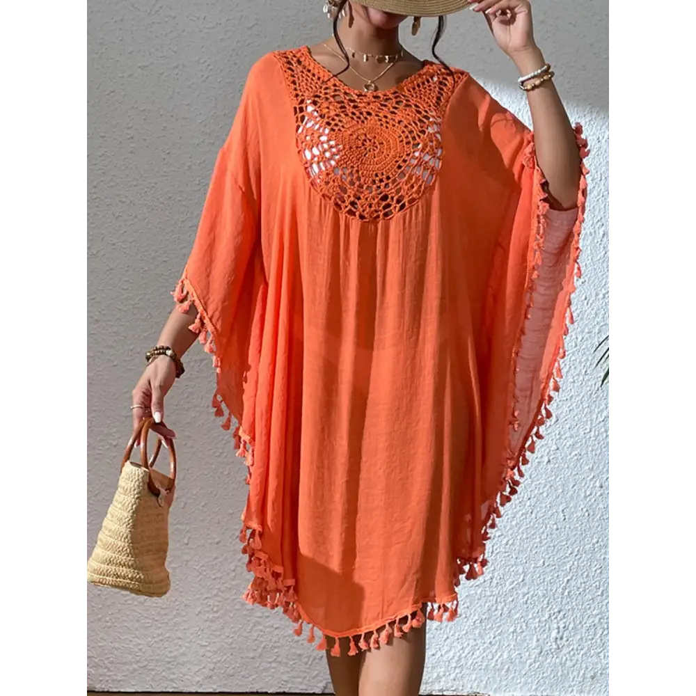 Flirty Tassel Cutout Scoop Neck Cover-Up Dress for Beach Glam