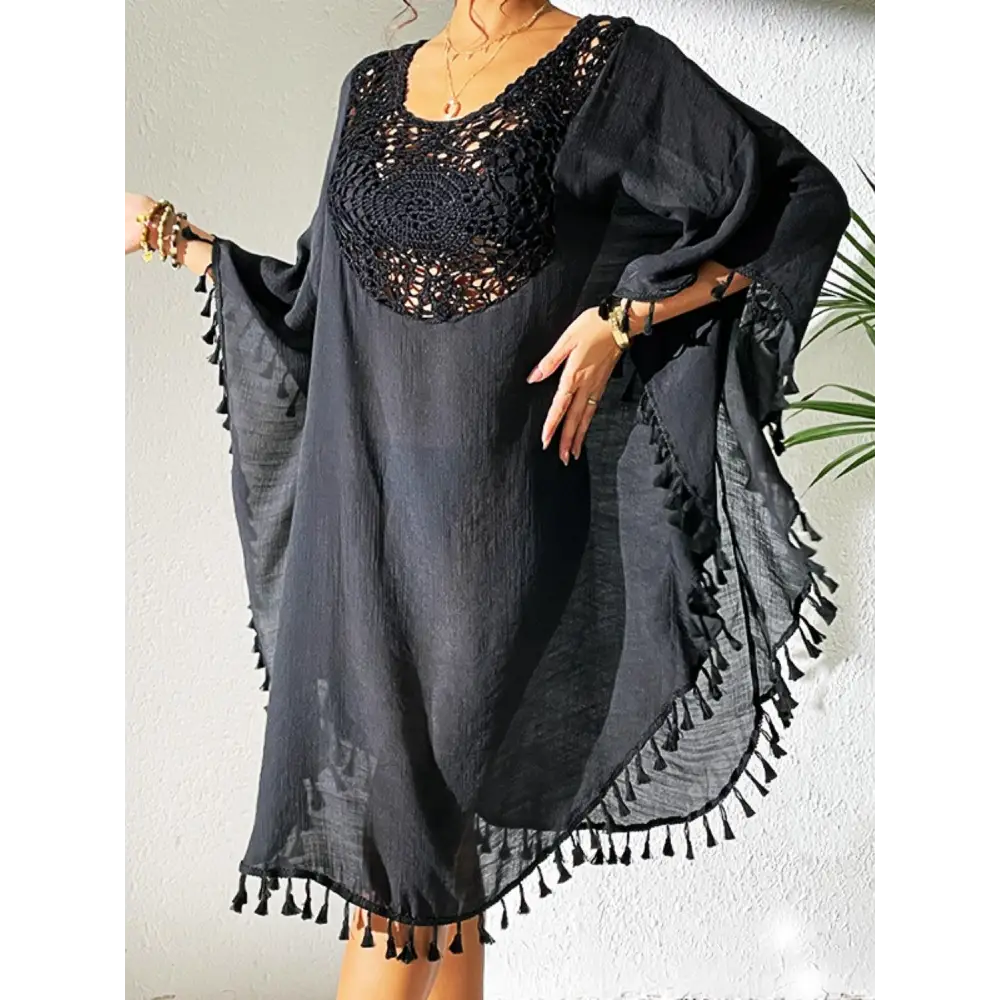 Flirty Tassel Cutout Scoop Neck Cover-Up Dress for Beach Glam