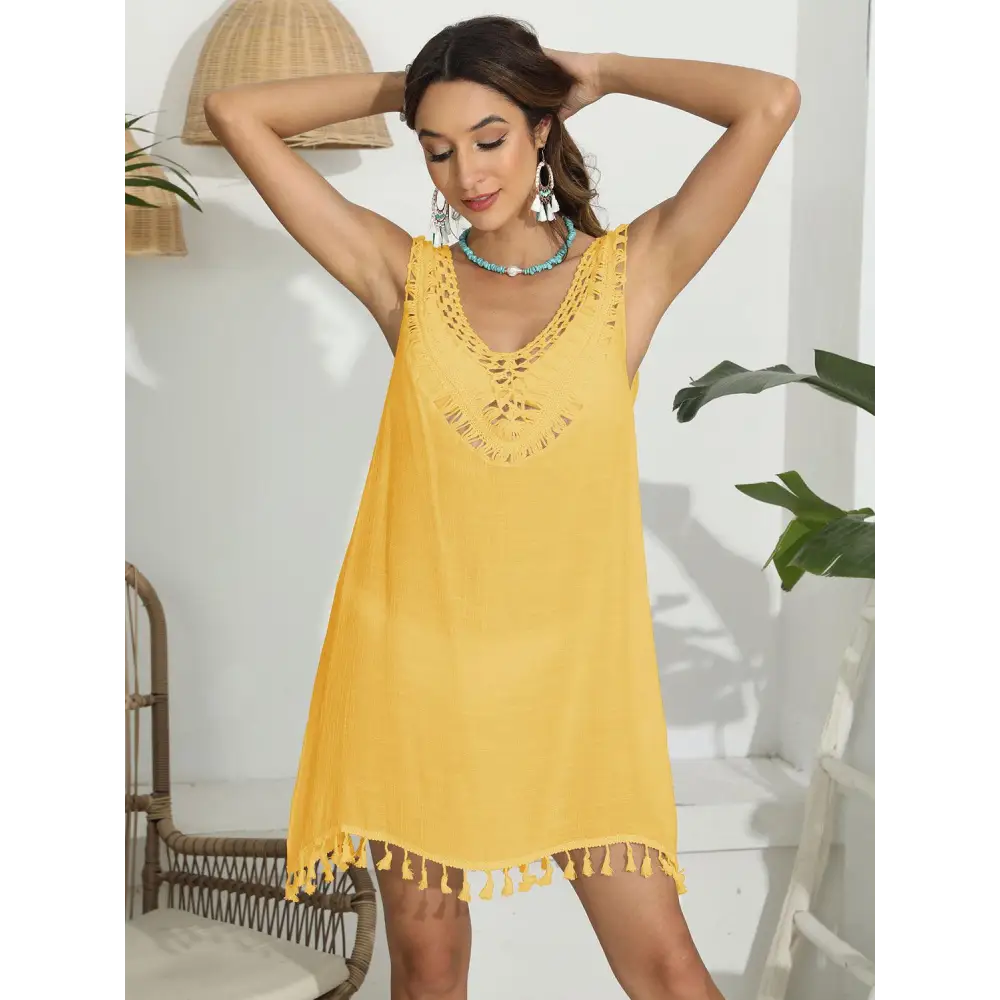 Breezy Tassel Scoop Neck Wide Strap Cover-Up for Beach Bliss