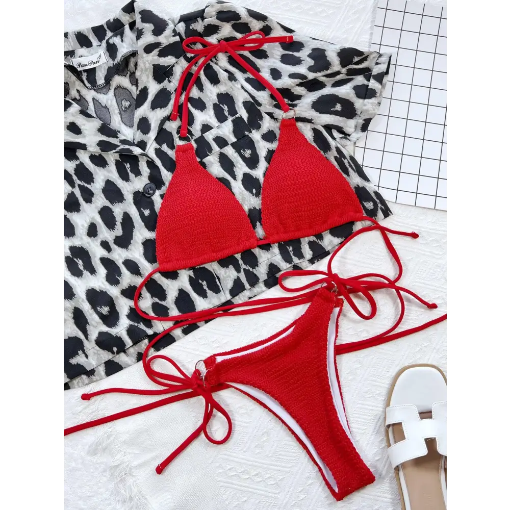 Sizzling Textured Halter Neck Bikini Set with Original Tags