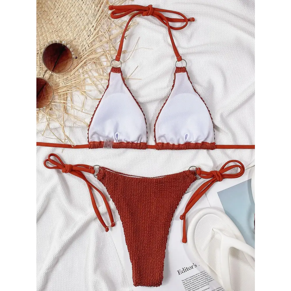 Sizzling Textured Halter Neck Bikini Set with Original Tags