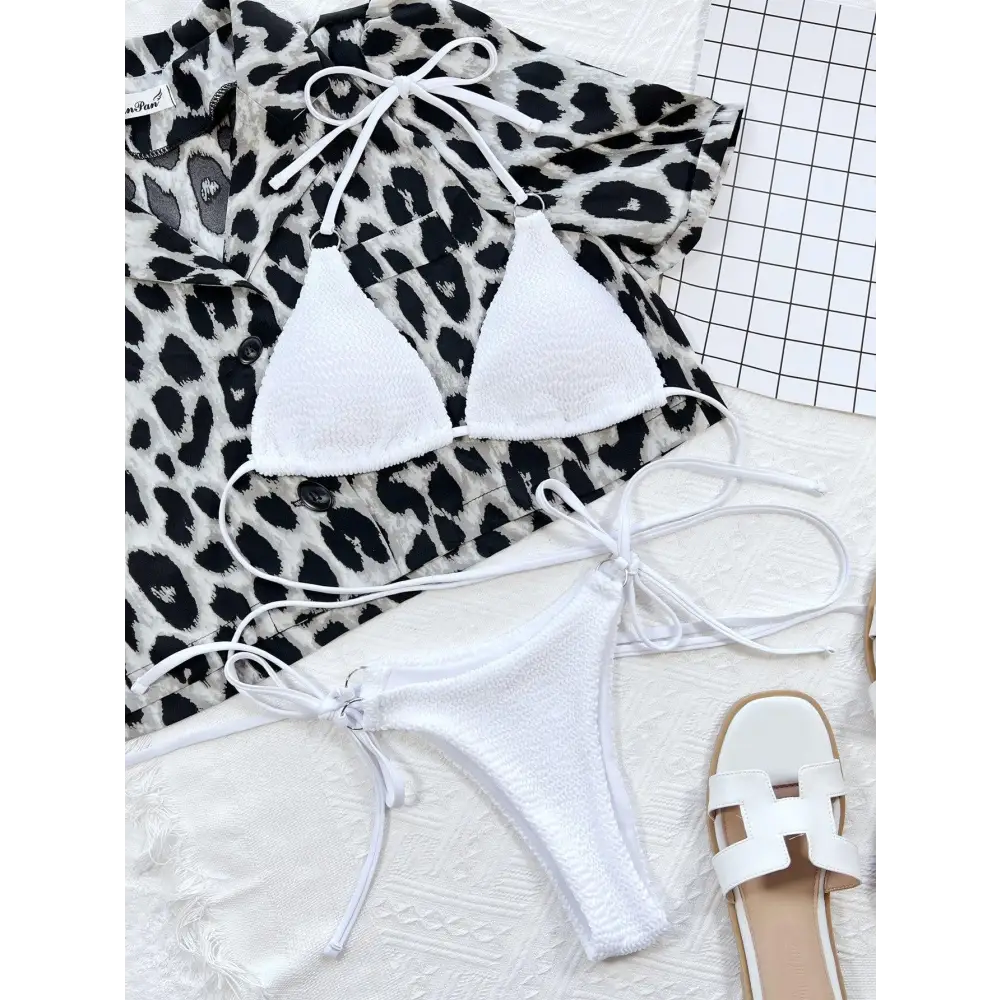 Sizzling Textured Halter Neck Bikini Set with Original Tags