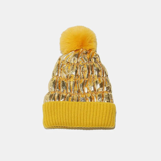 Thermal Knit Hat with Pompom - CM Fashion