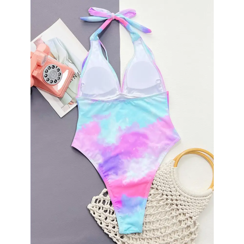 Vibrant Tie-Dye Halter Neck One-Piece Swimsuit for Summer Fun