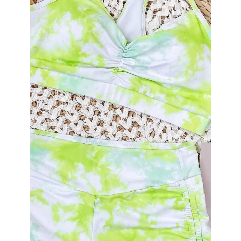 Dreamy Tie-Dye Spaghetti Strap Top and Drawstring Shorts Swim Set