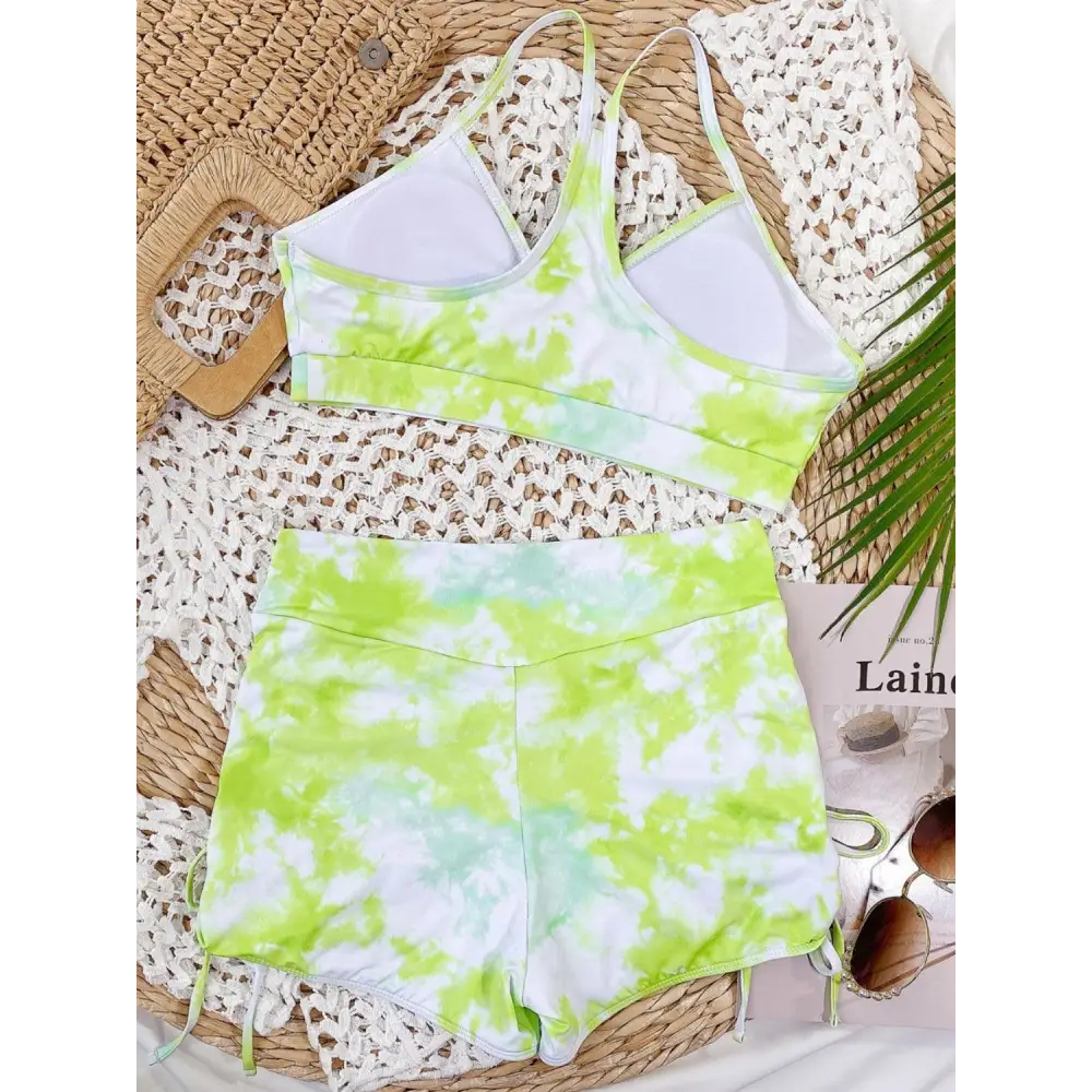 Dreamy Tie-Dye Spaghetti Strap Top and Drawstring Shorts Swim Set