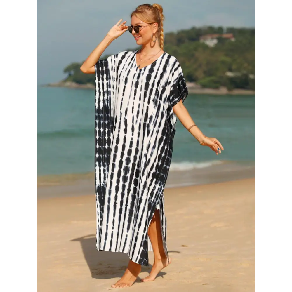 Stunning Tie-Dye V-Neck Half Sleeve Cover-Up for Beach Bliss