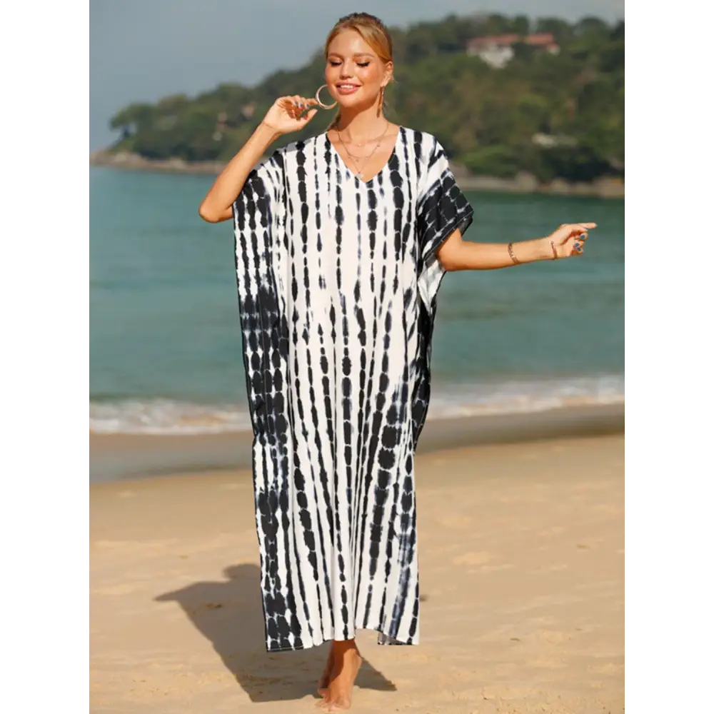 Stunning Tie-Dye V-Neck Half Sleeve Cover-Up for Beach Bliss