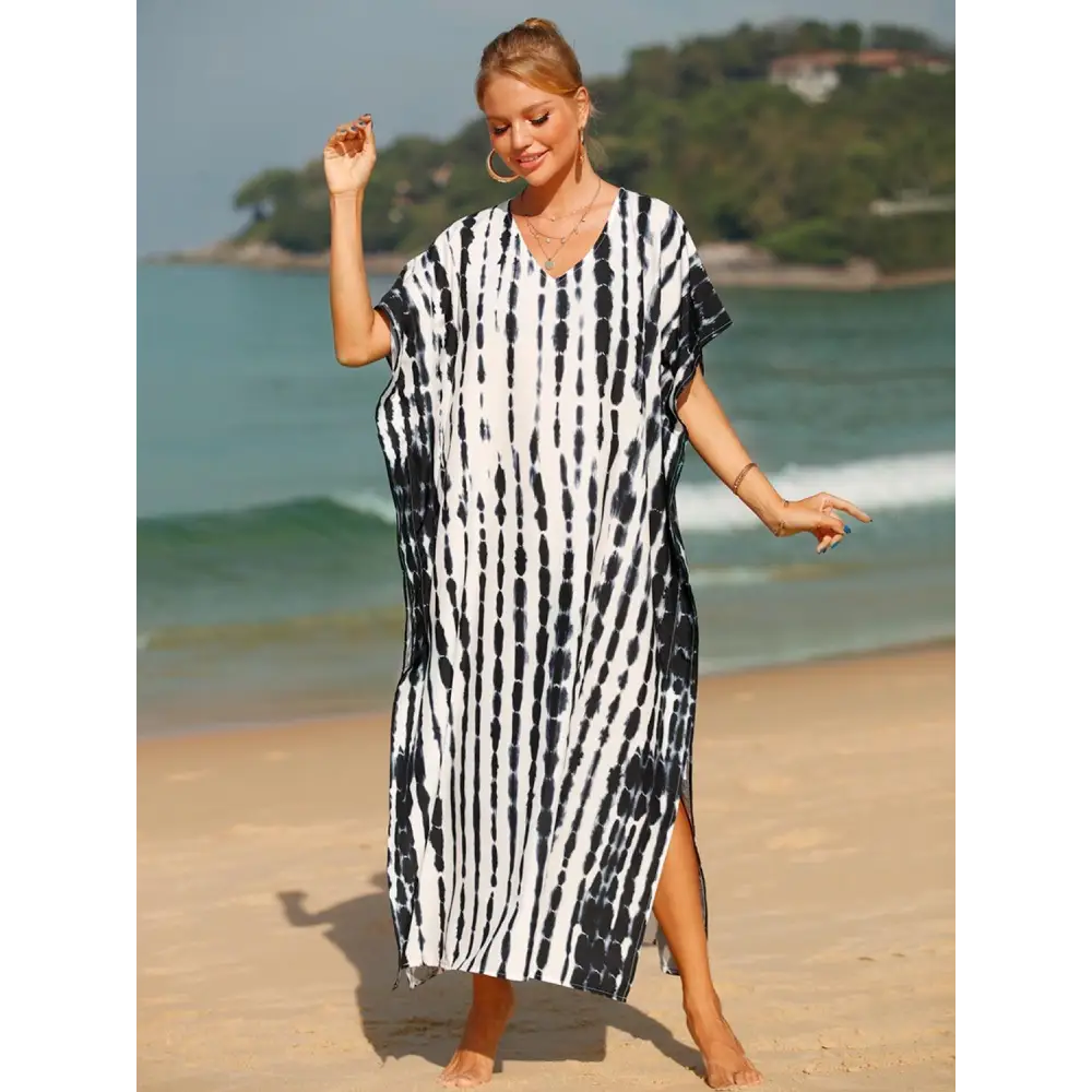 Stunning Tie-Dye V-Neck Half Sleeve Cover-Up for Beach Bliss