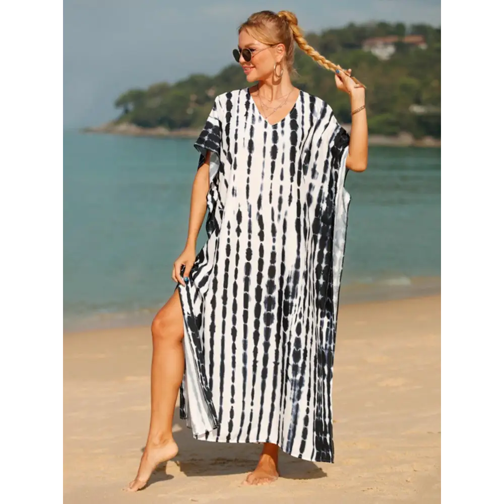 Stunning Tie-Dye V-Neck Half Sleeve Cover-Up for Beach Bliss