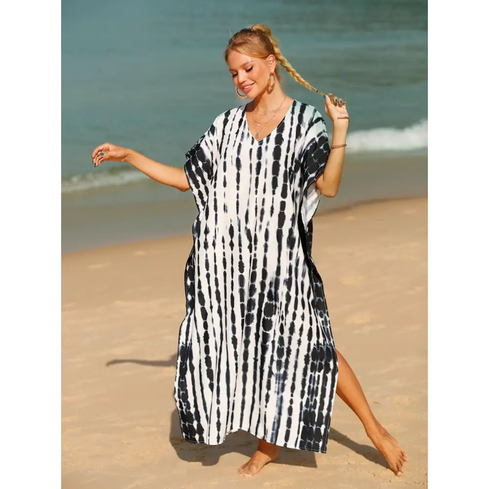 Stunning Tie-Dye V-Neck Half Sleeve Cover-Up for Beach Bliss