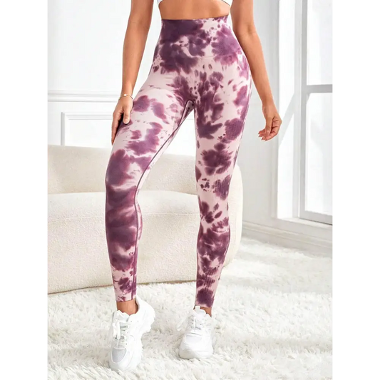 Tie-Dye Wide Waistband Active Leggings - Magenta / S - CynthiaMonica CM