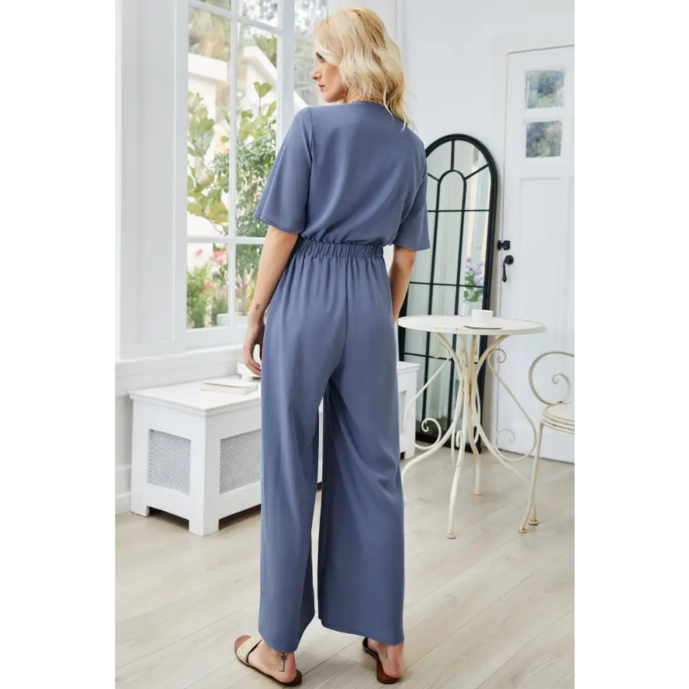 Romantic Thread Tie Cutout Wide Leg Jumpsuit