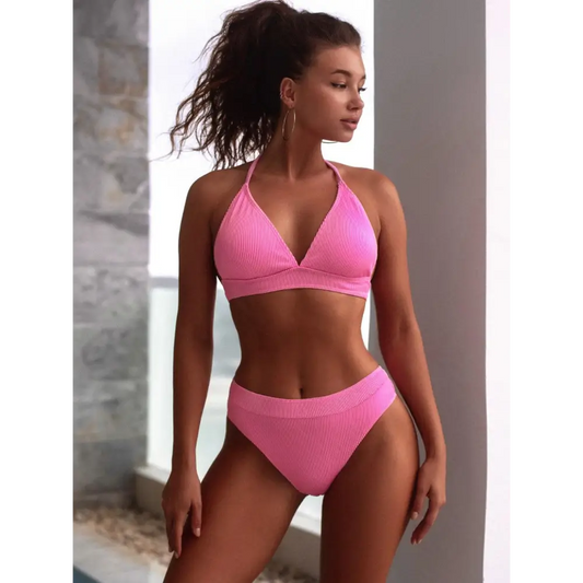 Tied Halter Neck Bikini Set - CM Fashion