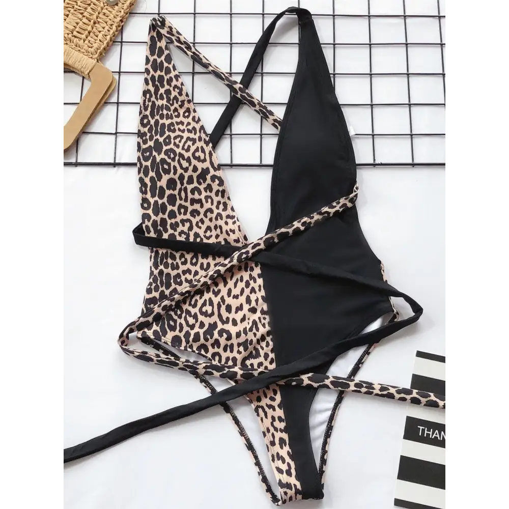 Fierce Tied Leopard Plunge One Piece Swimwear