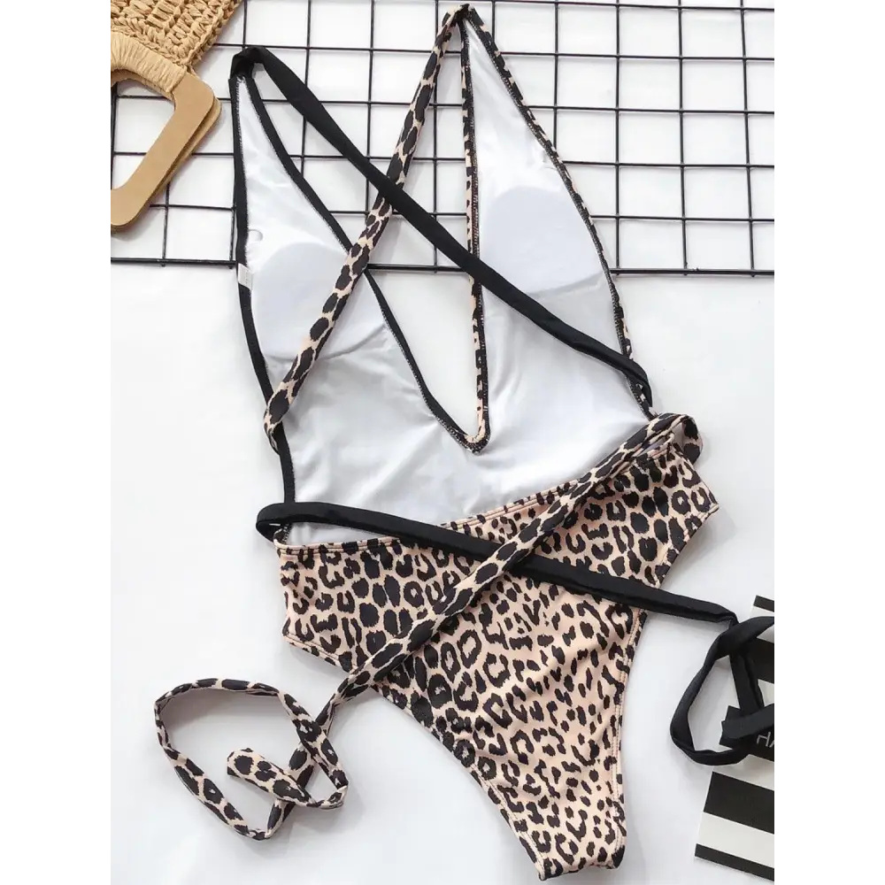 Fierce Tied Leopard Plunge One Piece Swimwear