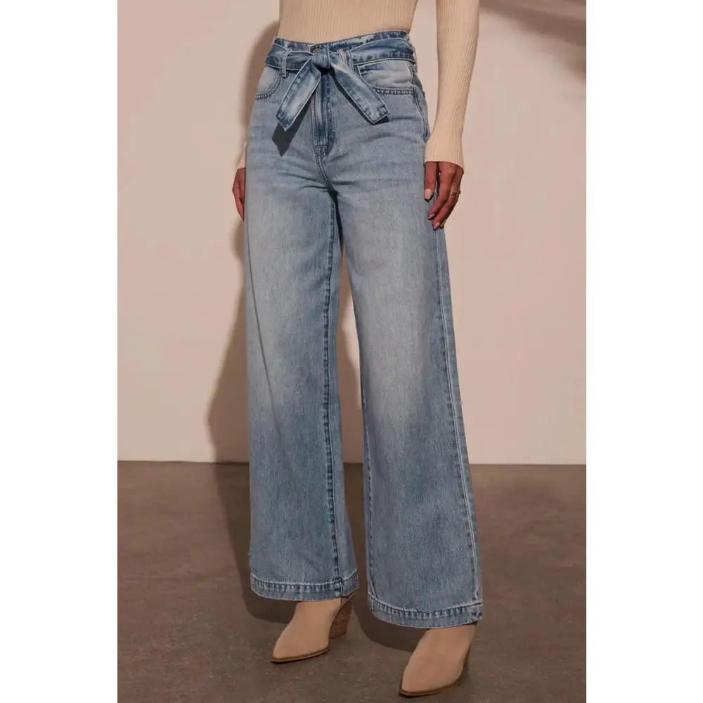 Chic Tied Wide Leg Jeans with Pockets